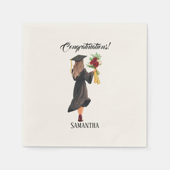 Servilleta De Papel Graduación de acuarela personalizada (Anverso)