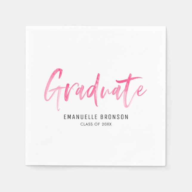 Servilleta De Papel Graduación de acuarela rosa caliente (Anverso)