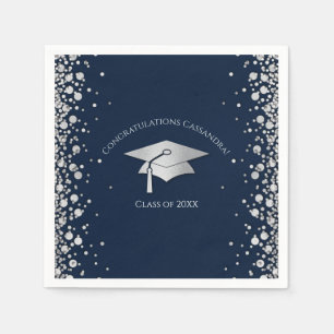 Servilleta De Papel Graduación de Azul Marino y Plata