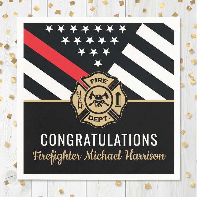 Servilleta De Papel Graduación de Bandera Roja de la Academia de Bombe (Firefighter Fire Academy Red Line Flag Graduation Napkins)