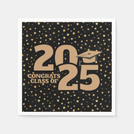 Servilleta De Papel Graduación de Black and Gold Stars 2025