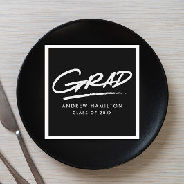 Servilleta De Papel Graduación de Black and White Modern Dashed