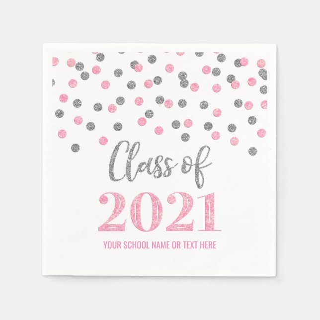 Servilleta De Papel Graduación de Confetti de Plata Rosa de 2021 (Anverso)