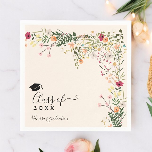 Servilleta De Papel Graduación de decoración de flores silvestres bohe (Bohemian floral wildflowers decor graduation napkins)