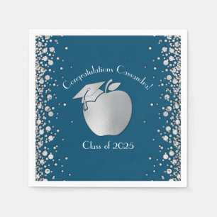 Servilleta De Papel Graduación de Educación de Maestros Plata Azul