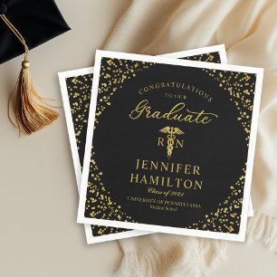 Servilleta De Papel Graduación de Enfermera Médico Elegante Dorado Neg