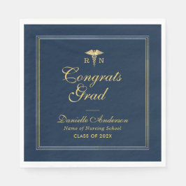 Servilleta De Papel graduación de enfermería marina y dorada