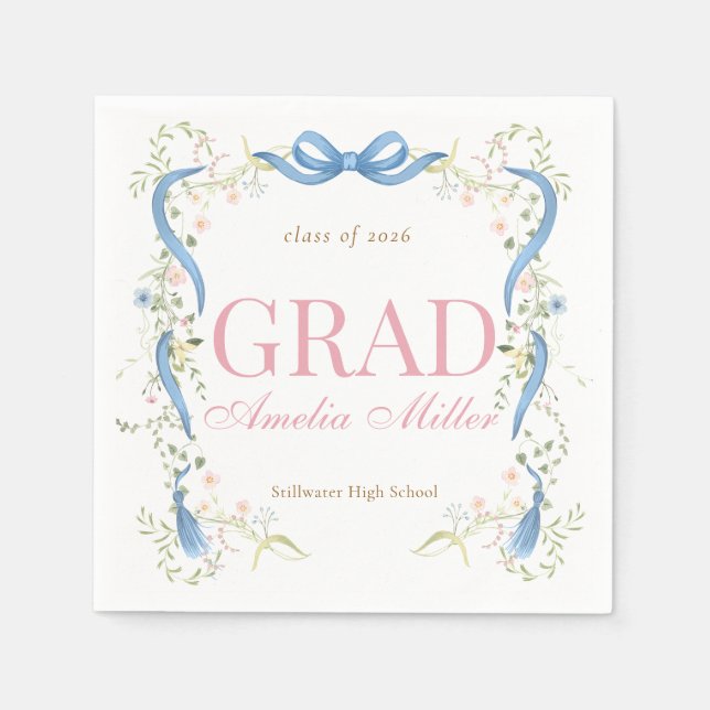 Servilleta De Papel Graduación de Fancy Florals (Anverso)