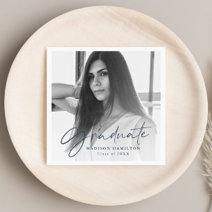 Servilleta De Papel Graduación de Foto con Letra Navy con Estilo
