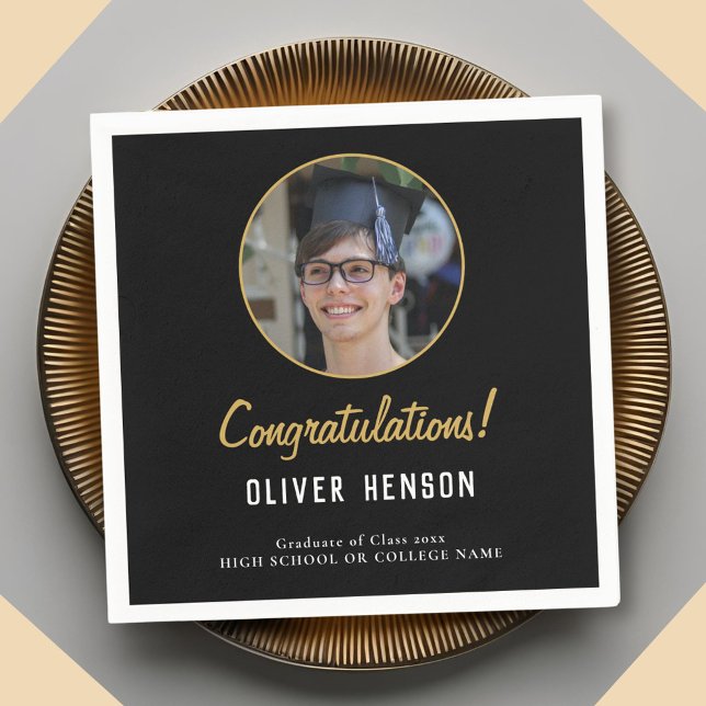 Servilleta De Papel Graduación de foto de graduado de Black Felicitaci (Subido por el creador)