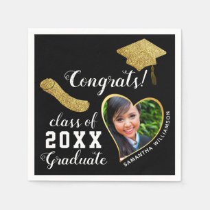 Servilleta De Papel Graduación de fotografía de grado Black White Gold