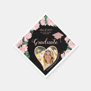 Servilleta De Papel Graduación de fotografía Floral Black and Pink Gra