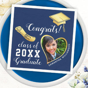 Servilleta De Papel Graduación de fotos de Navy Blue y Gold Class 2025