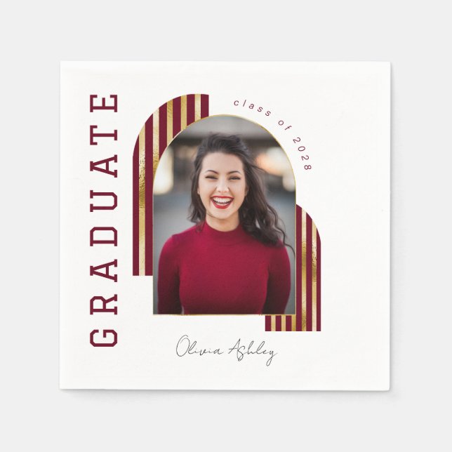 Servilleta De Papel Graduación de fotos del Arco de Oro Maroon (Anverso)
