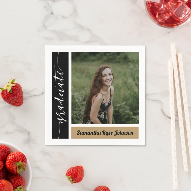 Servilleta De Papel Graduación de fotos en bloque moderna de oro (In situ)