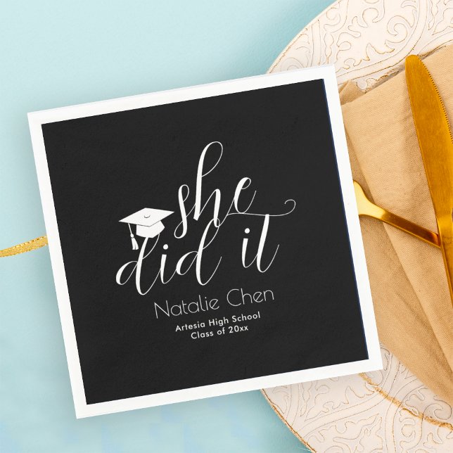 Servilleta De Papel Graduación de fuentes elegantes y negras modernas (Subido por el creador)