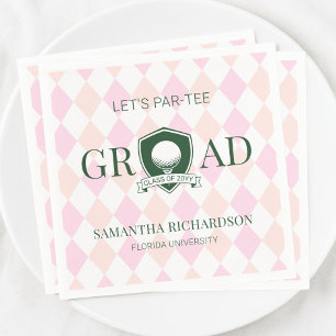 Servilleta De Papel Graduación de Golf Preppy Lindo Rosa y Verde Moder