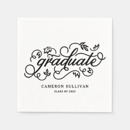 Servilleta De Papel Graduación de guiones florales de color negro