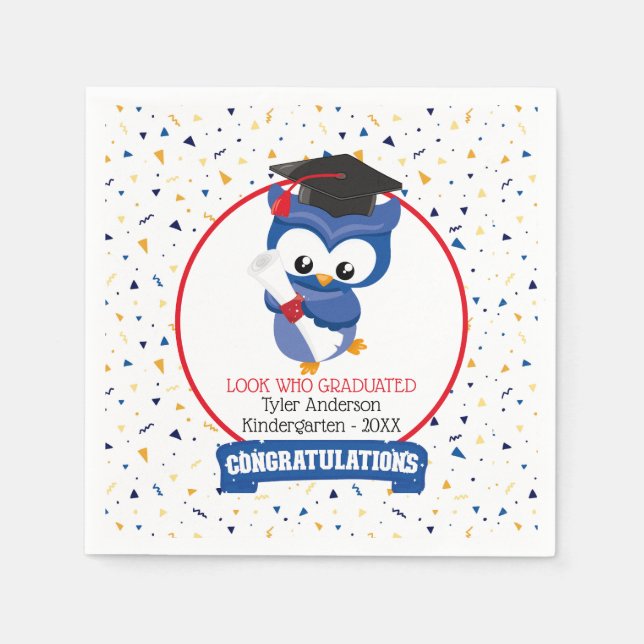 Servilleta De Papel Graduación de Kinder Blue Owl  (Anverso)