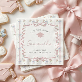 Servilleta De Papel Graduación de lazo rosa de flor silvestre