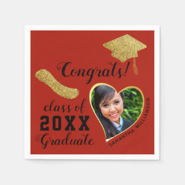 Servilleta De Papel Graduación de oro negro rojo de foto de grado 2025