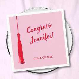 Servilleta De Papel Graduación De Tassel De Estilo Rojo Y Rosa 2024