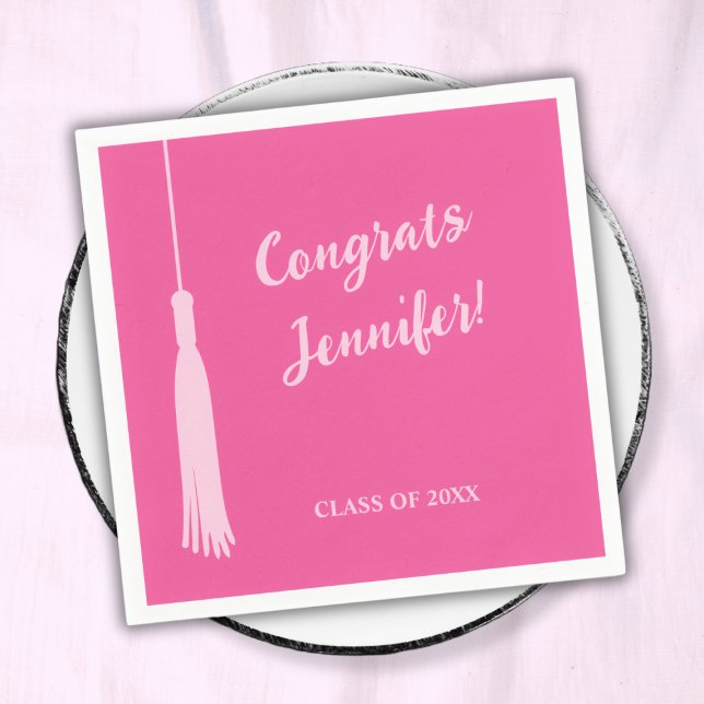 Servilleta De Papel Graduación De Tassel Grad De La Moda Pink Caliente (Trendy Hot Pink Chic 2024 Grad Tassel Graduation Napkins)