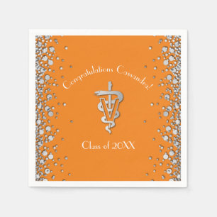 Servilleta De Papel Graduación de Veterinaria Naranja Plateado