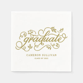 Servilleta De Papel Graduación del guión floral de oro