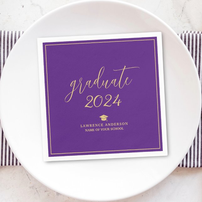 Servilleta De Papel Graduación del guión Royal Purple Gold 2024 (Subido por el creador)