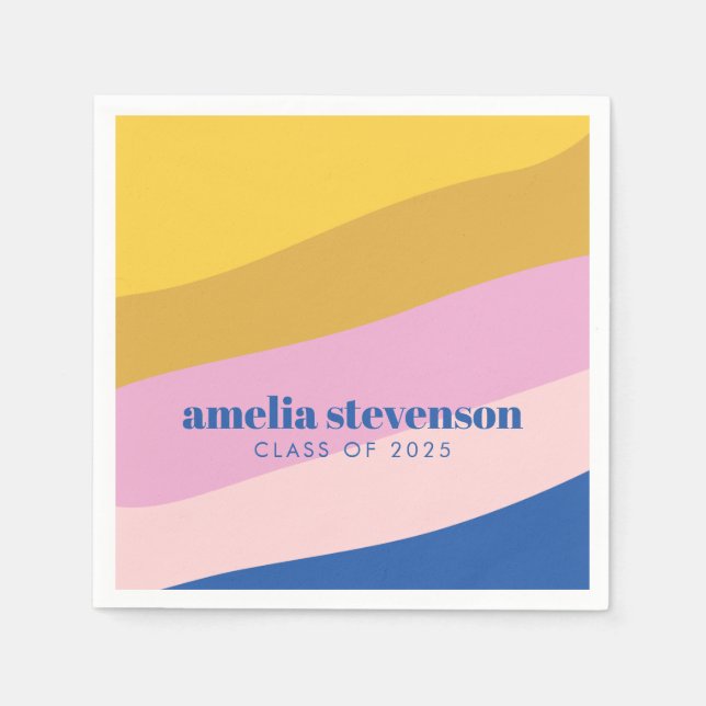 Servilleta De Papel Graduación del Personalizado amarillo azul de las  (Anverso)