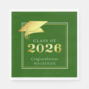 Servilleta De Papel Graduación Elegante 2026 Dorado Metálico Verde