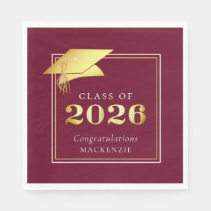 Servilleta De Papel Graduación Elegante 2026 Granate Dorado Personaliz