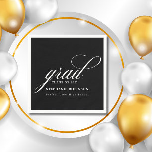 Servilleta De Papel Graduación Elegante guión Fiesta negro moderno