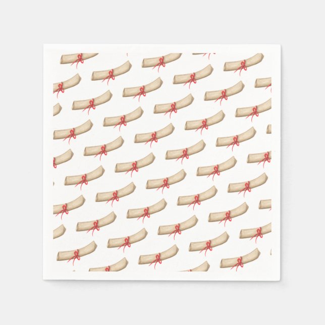 Servilleta De Papel Graduación Escolar Parche Diploma Cinta Roja (Anverso)