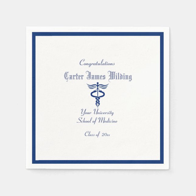 Servilleta De Papel Graduación, Facultad de Medicina, Caduceus, Azul m (Anverso)