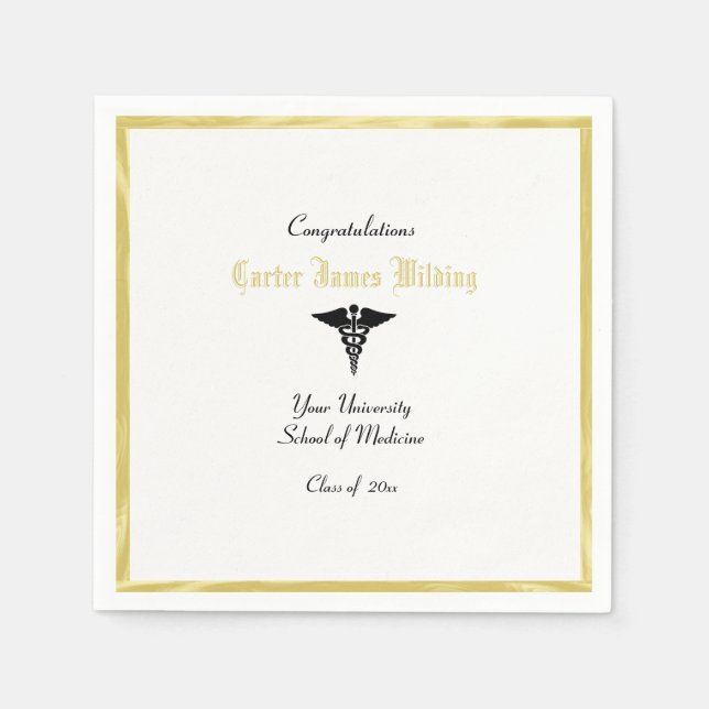 Servilleta De Papel Graduación, Facultad de Medicina, Caduceus, Oro (Anverso)