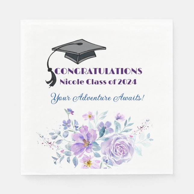 Servilleta De Papel Graduación Floral de Lavender (Anverso)