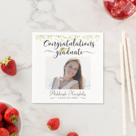 Servilleta De Papel Graduación Foto CONGRATS GRAD Script Confetti