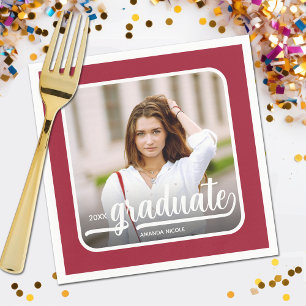 Servilleta De Papel Graduación Foto Negrita Script Crimson