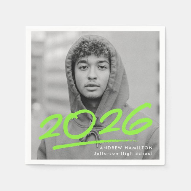 Servilleta De Papel Graduación fotográfica verde lima de 2025 con pinc (Anverso)