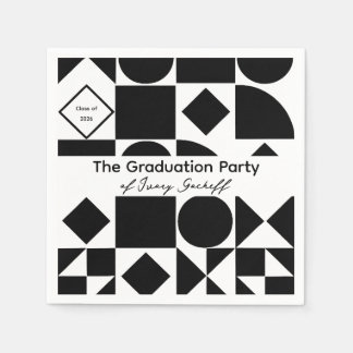 Servilleta De Papel Graduación Geometría Simple Blanco y Negro