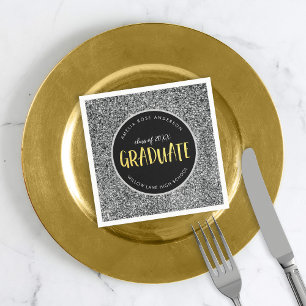 Servilleta De Papel Graduación Graduada Brillo Plateado Falso