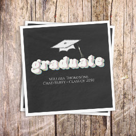 Servilleta De Papel Graduación Graduado Negro Típografía Retro Simple