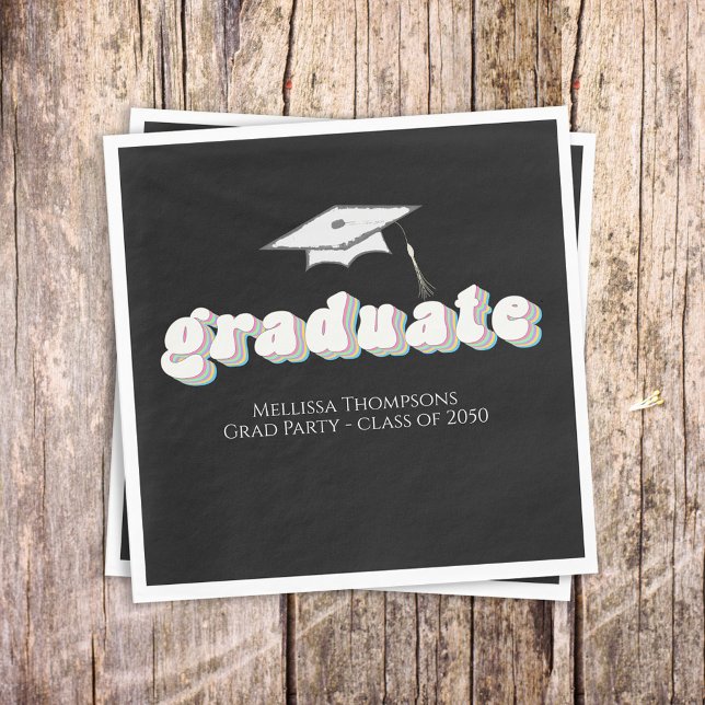 Servilleta De Papel Graduación Graduado Negro Típografía Retro Simple (Subido por el creador)
