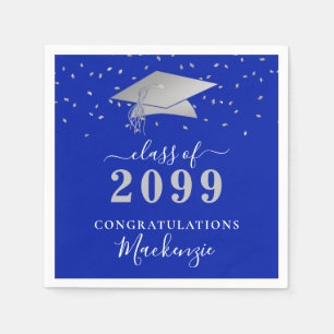 Servilleta De Papel Graduación Guión de Confetti Royal Blue Silver