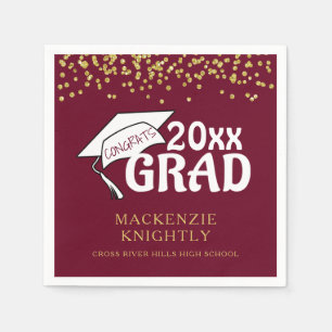 Servilleta De Papel Graduación Maroon Gold CONGRATS GRAD Confetti