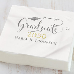 Servilleta De Papel Graduación Minimalista Mortarboard Gold