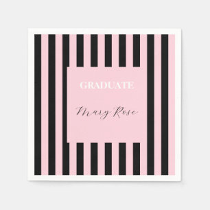 Servilleta De Papel Graduación Moderna con Rayas Negras y Rosa Blush