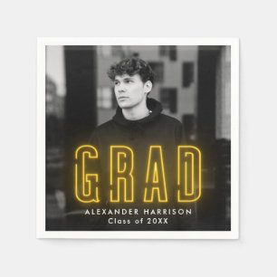 Servilleta De Papel Graduación moderna de fotos en neón amarillo